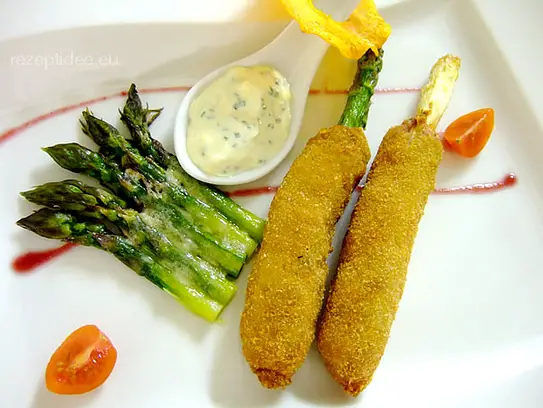 Frittierte Spargeln im Fleischmantel mit Tatarsauce